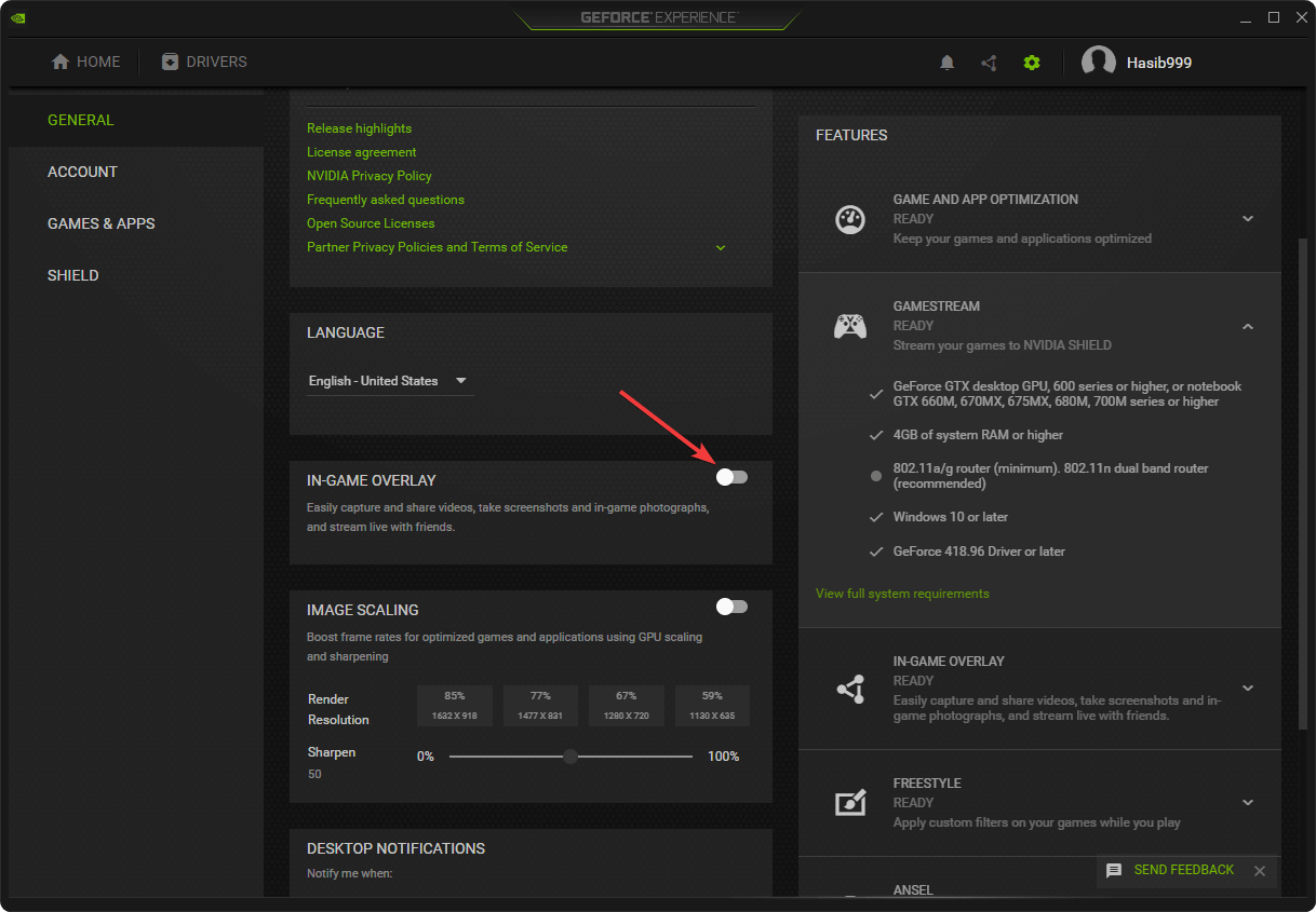 disabling in-game overlay nvidia geforce experience