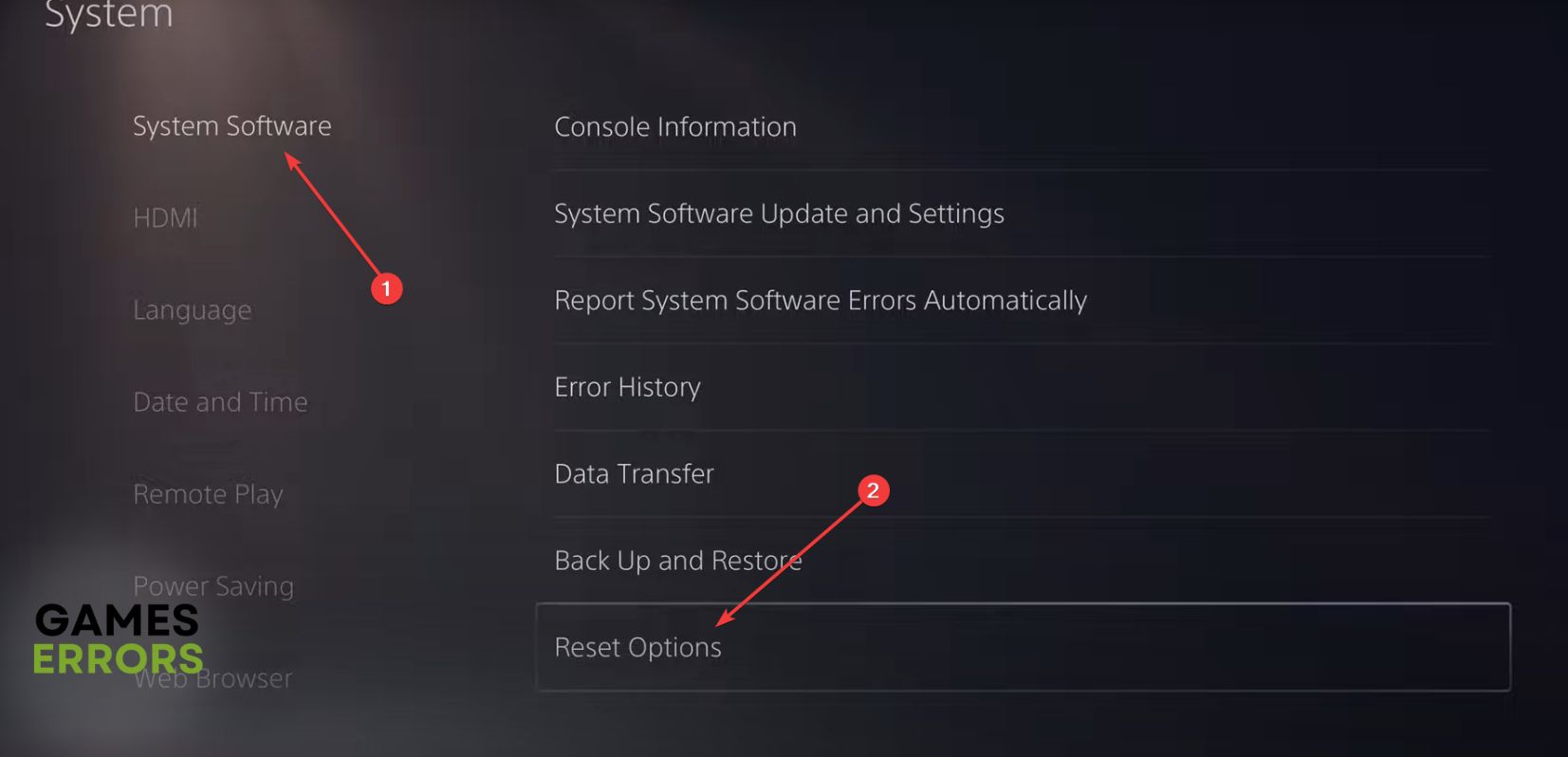 going reset options playstation 5 settings