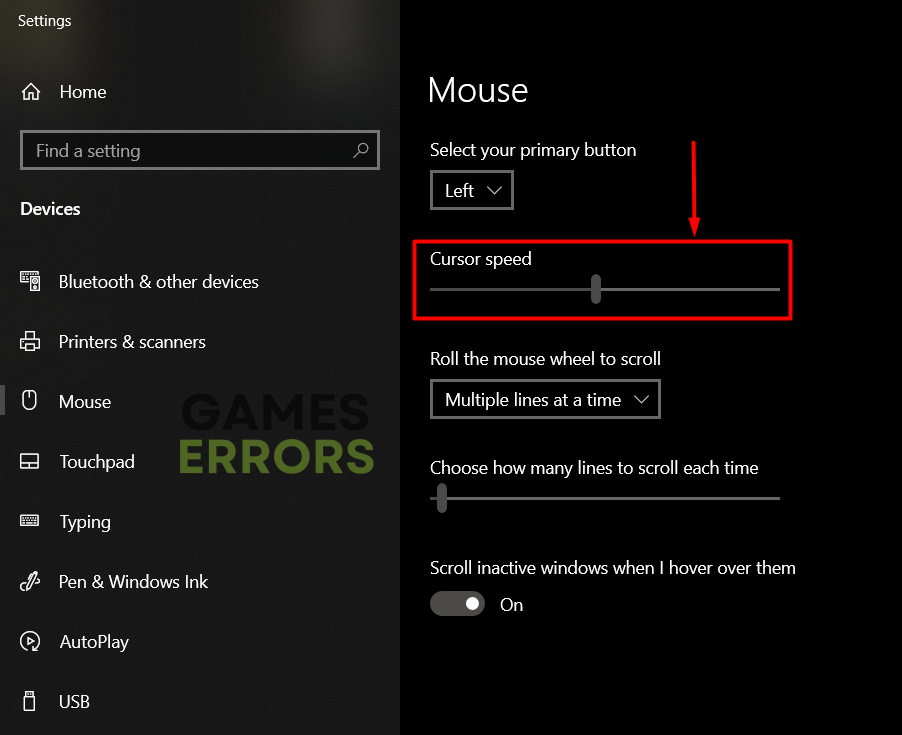 mouse settings cursor speed