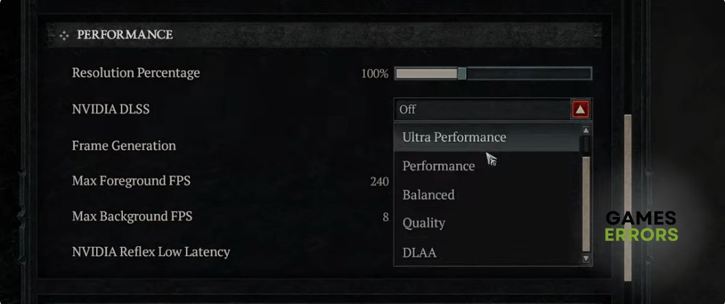 nvidia dlss ultra performance diablo 4 in-game settings