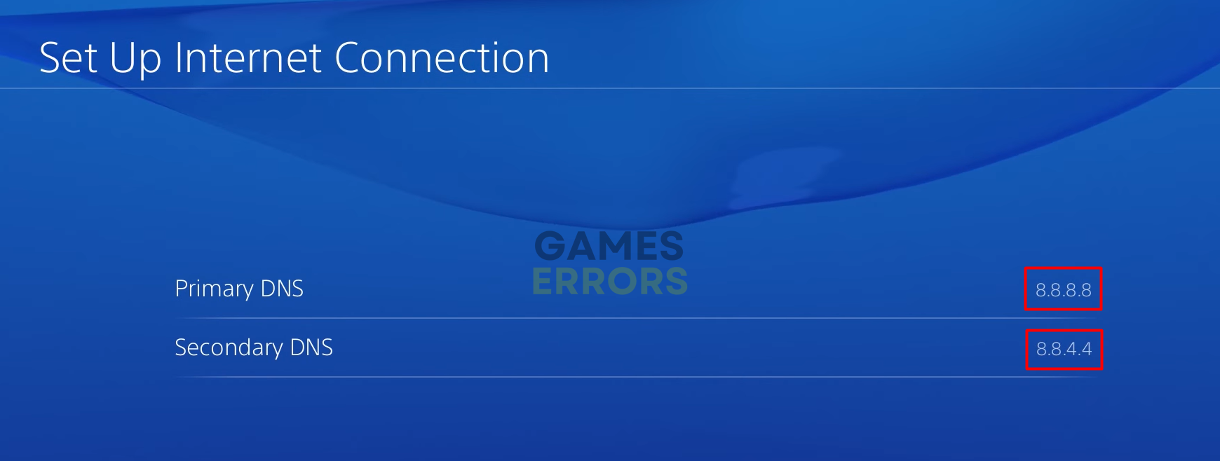 ps4 set up internet connection primary secondary dns