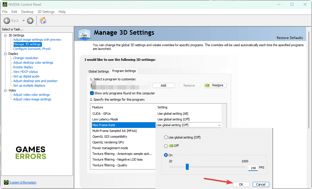 setting max fps nvidia control panel