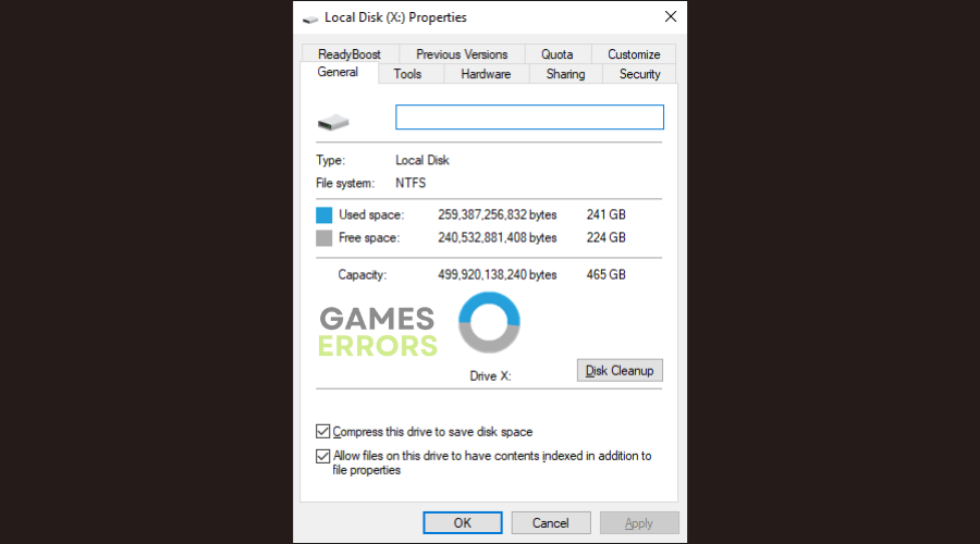 Local Disk Properties Settings  Free and used Space