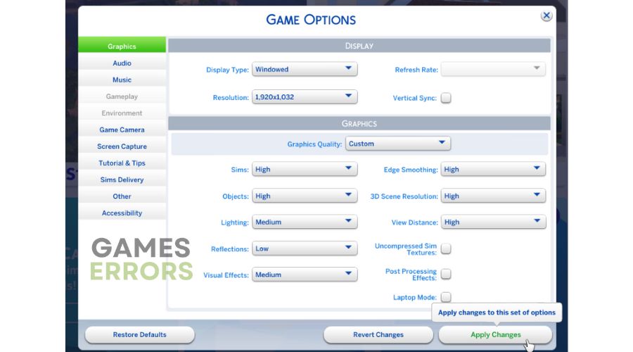 Sims 4 Graphics Options