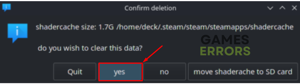 deck cleaner confirm shader cache deletion