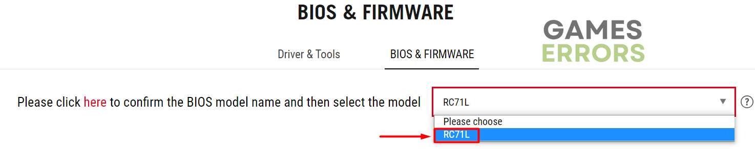 rog ally bios firmware model select