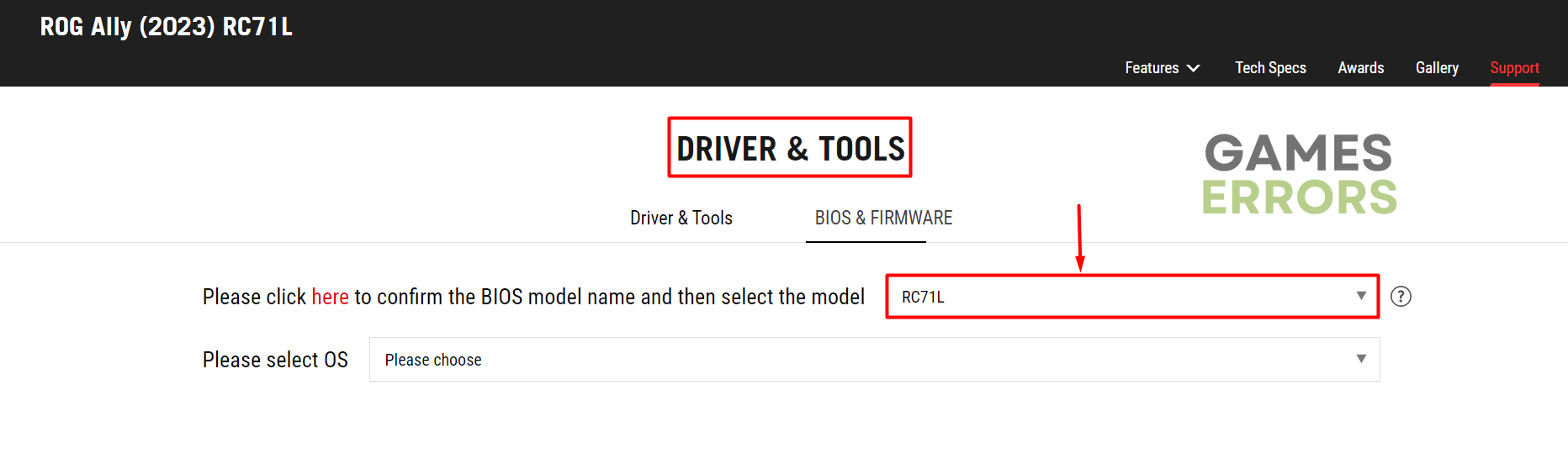 rog ally driver tools model