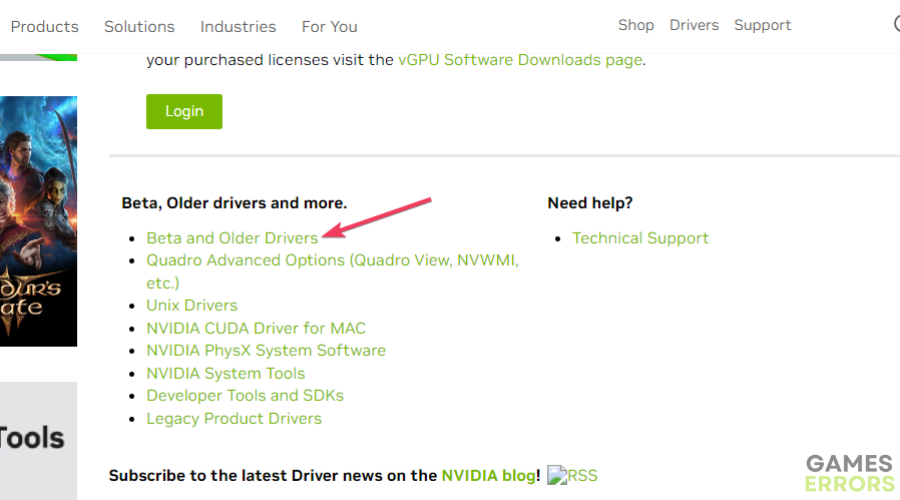 Beta and Older Drivers link how to rollback gpu driver
