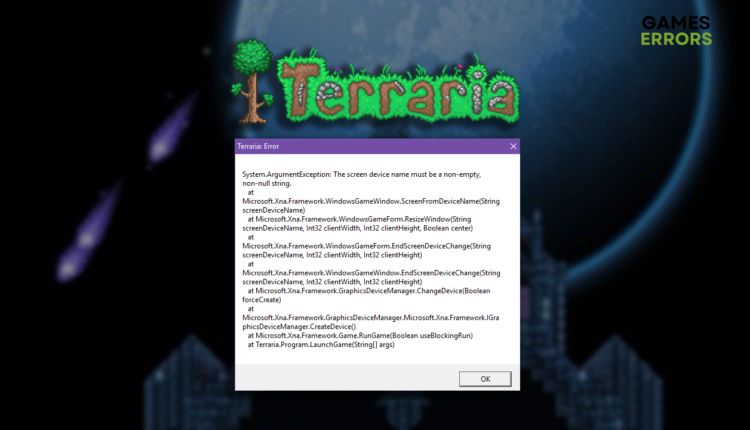 Terraria error System Argument Exception