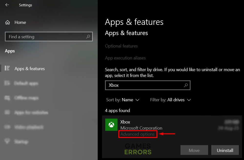 apps features xbox advanced settings