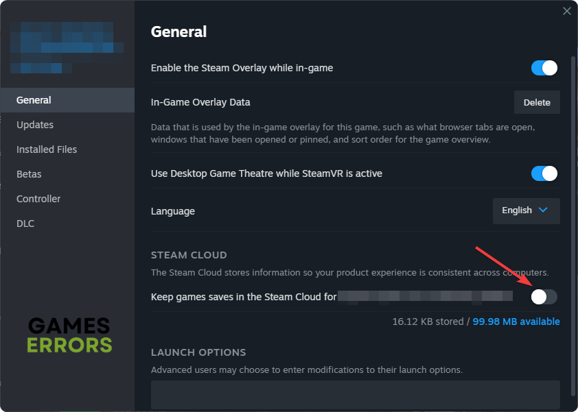 disabling steam cloud for a game