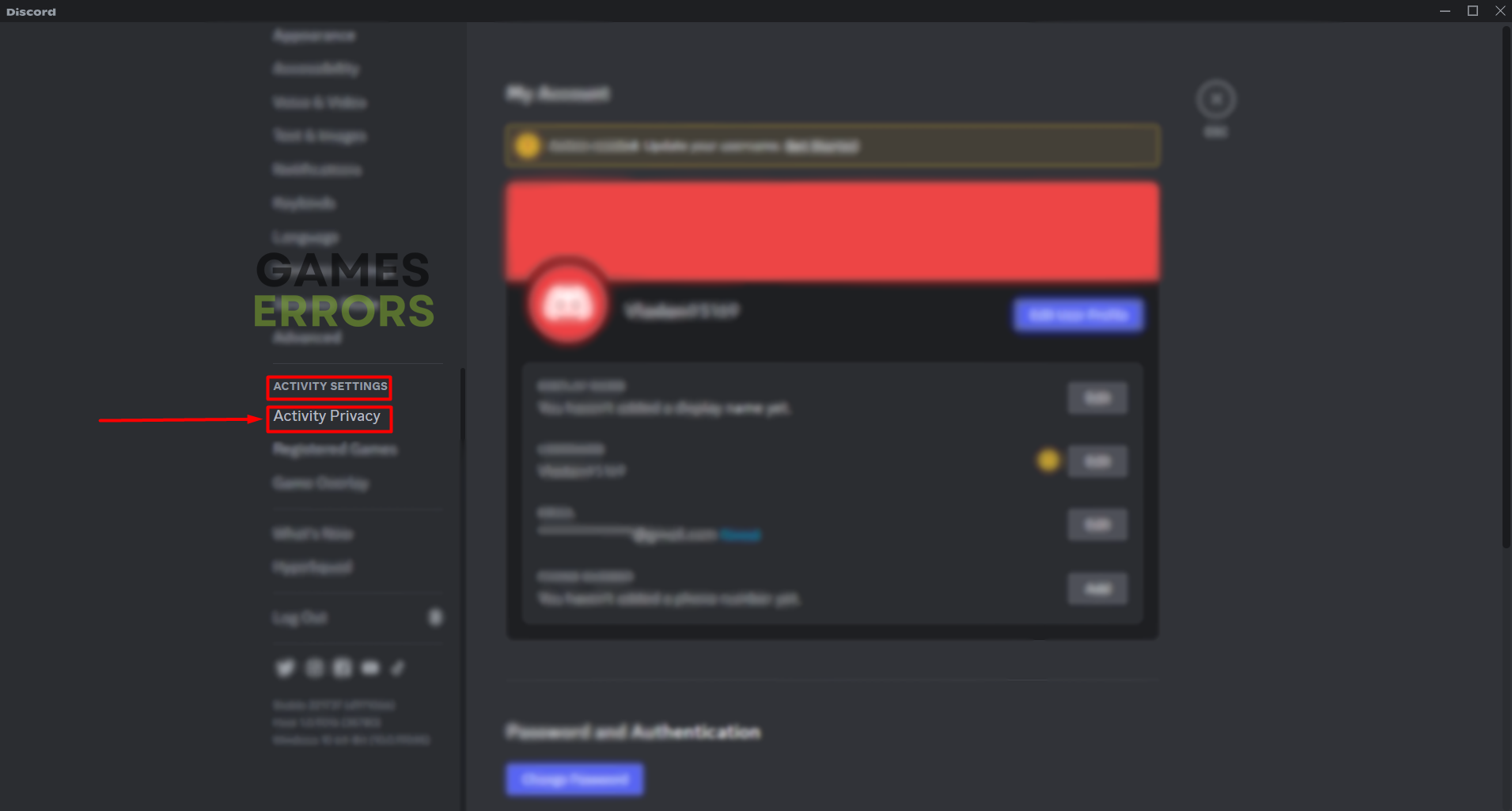 discord activity settings account privacy