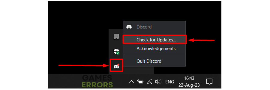 discord check for updates taskbar