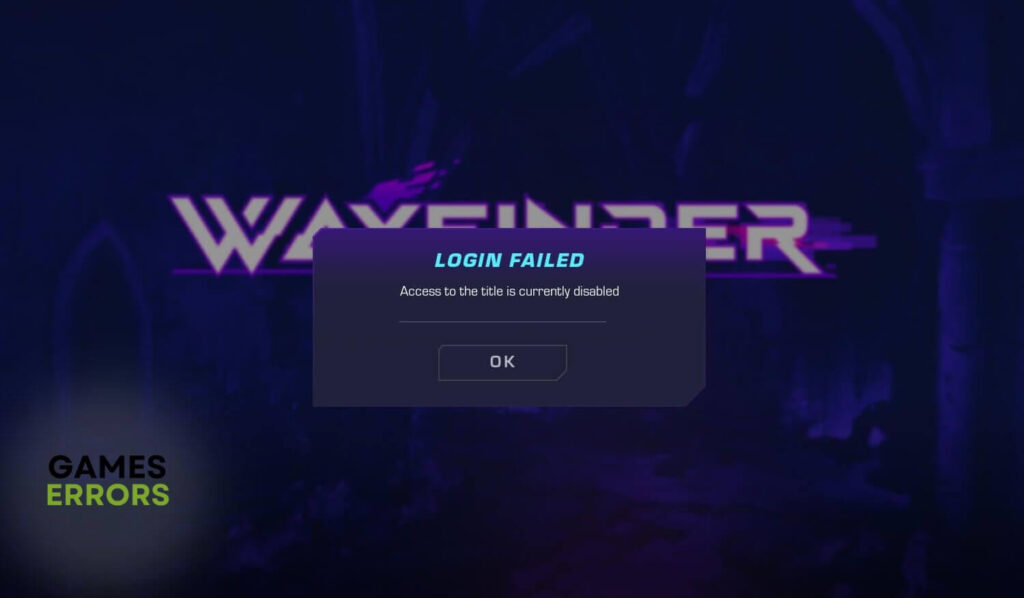 wayfinder login failed error screenshot
