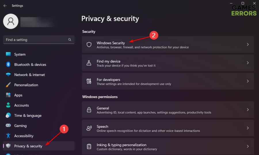 go to windows security settings