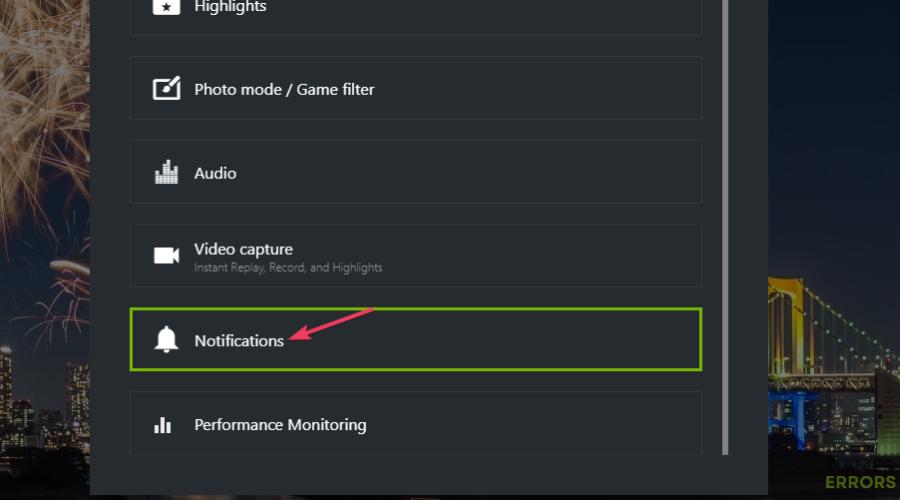 The Notifications option disable geforce overlay