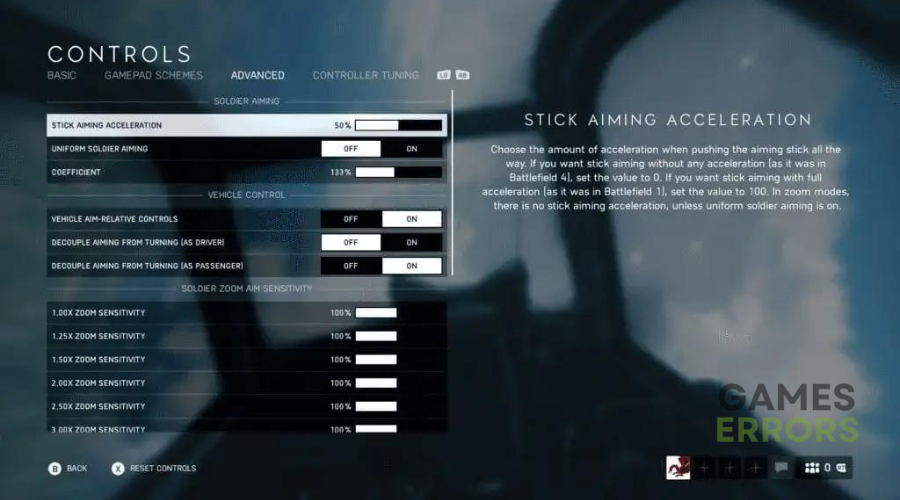 Battlefield 5 Advanced control settings