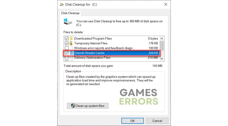 Disk Cleanup - Clear DirectX Cache