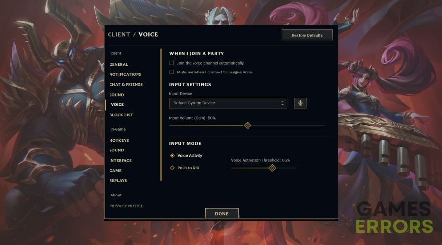 League of Legends Voice Settings