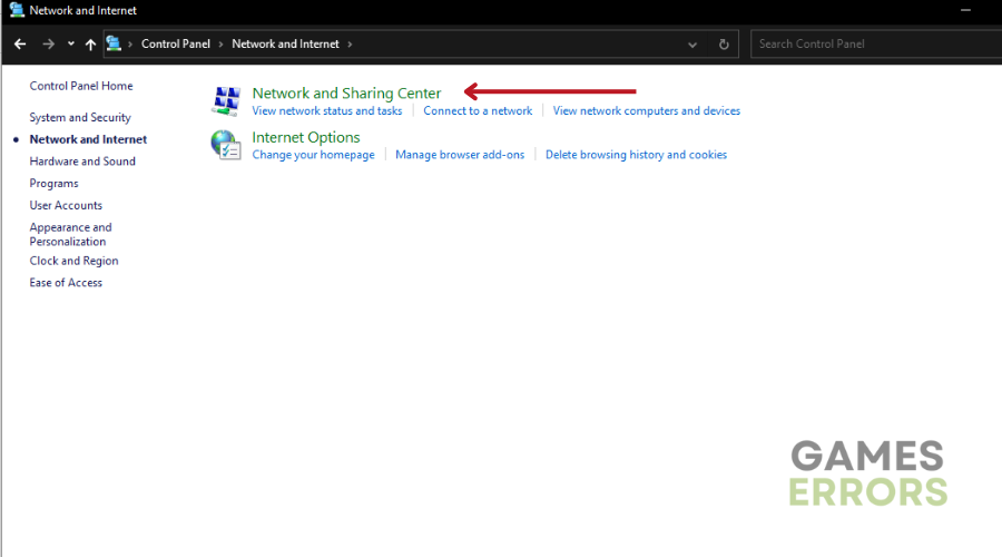 Windows Network and sharing center