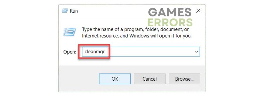 Run dialog for Disk Cleanup