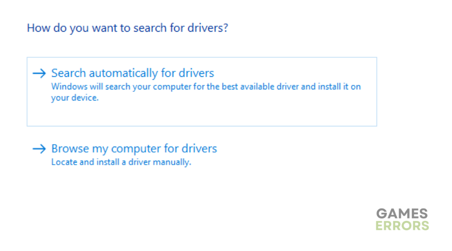 Search for drivers automatically 