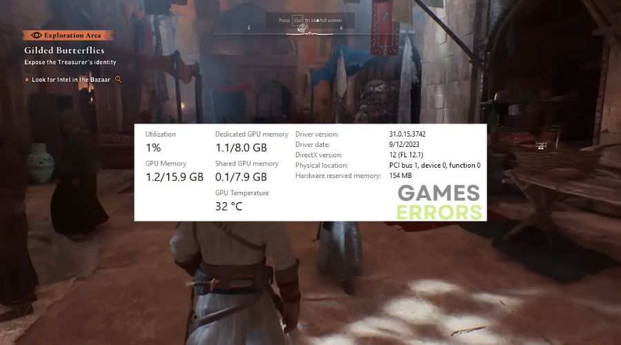 Assassin's Creed Mirage GPU Temperature