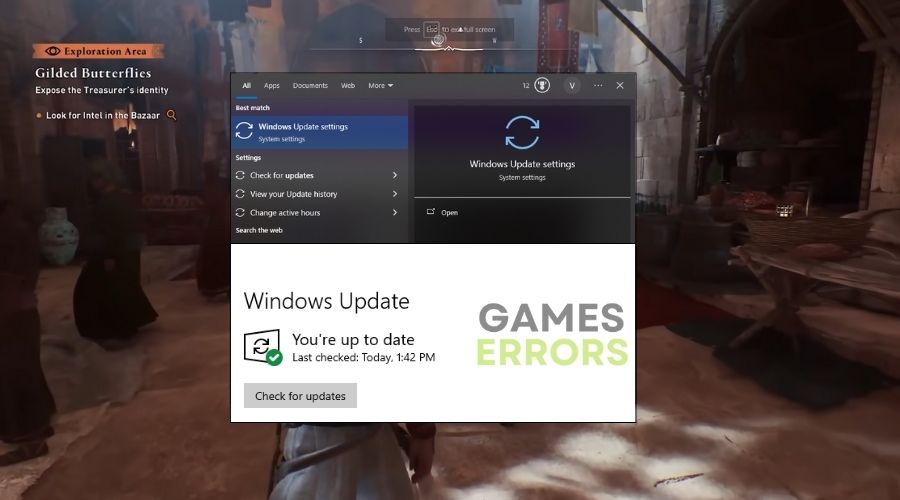 Assassin's Creed Mirage Windows Update Settings